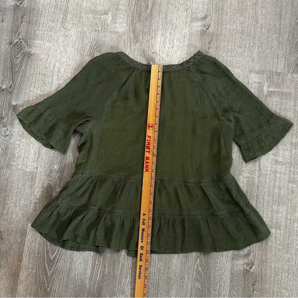 Zac & Rachel Green Puff Sleeve Peplum Blouse - Picture 6 of 8